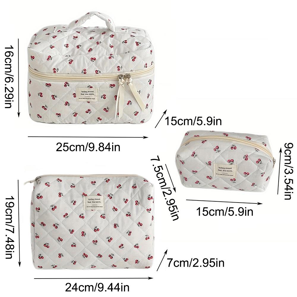 Quilted Berry Makeup Bag – Cute Large Capacity Travel Toiletry Organizer for Girls, Ins Style Cosmetic Pouch
