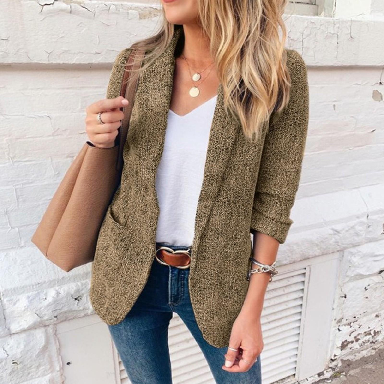 

Женская свободная повседневная куртка с длинным рукавом, женская офисная одежда, пальто L хаки