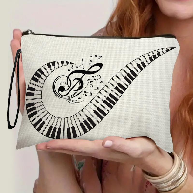 Trendy Piano Note Cosmetic Bag Large Capacity Stationery Storage Bag Portable Travel Toiletry Pouch Female Clutch Bags