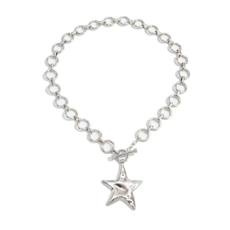 

Trendy OT Clasp Star Pendant Necklace Silver Gold Color Option Unisex Design Collarbone Chain For Gift Giving