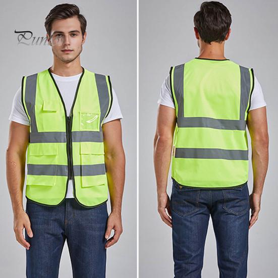 Arbeidsvest Herre Dame Refleksvest V-hals Ermeløs Glidelåslomme Pustende Nattsikkerhetsvest