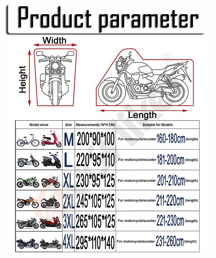 Motorcycle Cover M L Xl Xxl Xxxl Xxxxl Universal Outdoor Uv Protector Bike Rain Dustproof Scooter Covers Waterproof 15Colors