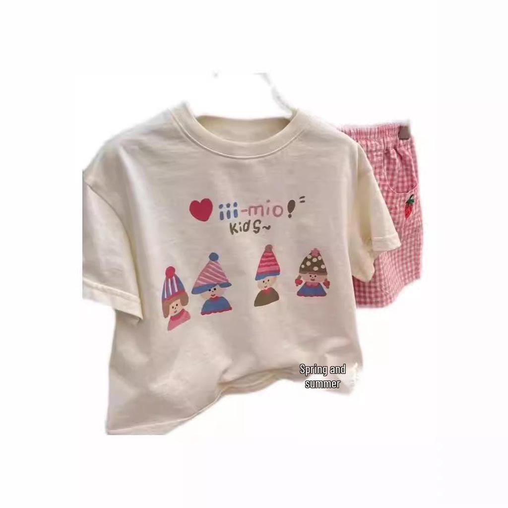 Girls' Summer Cotton Printed Shorts & T-Shirt Set