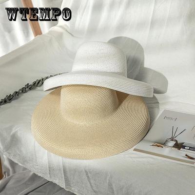 Sombrero de Sol de Paja de Ala Ancha para Mujer, Sombrero de Playa de Color Sólido para Viajes de Verano, Accesorio Clásico para Exteriores con Protección UV para Uso Diario
