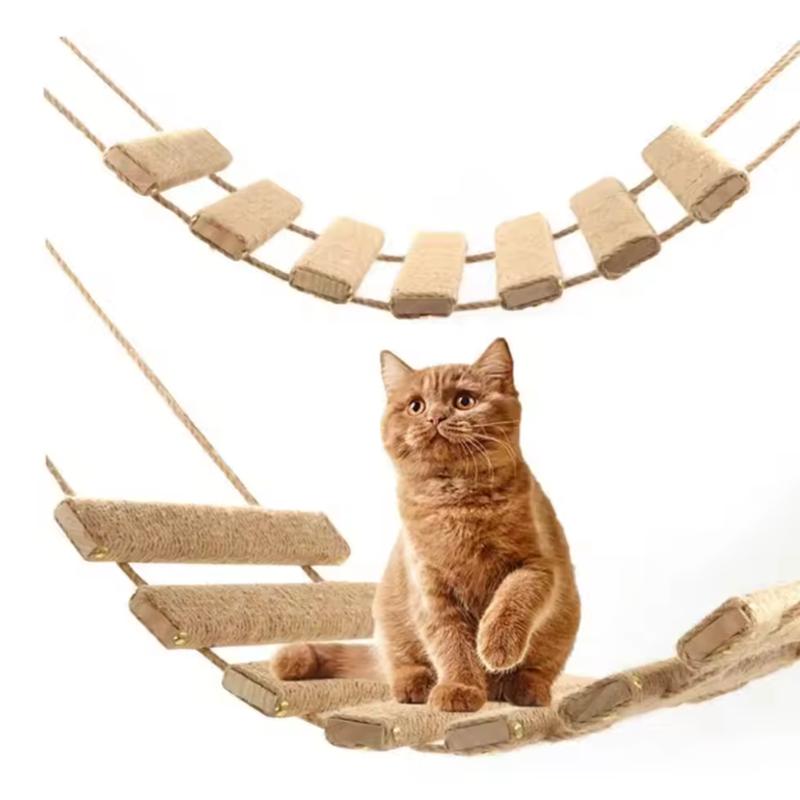 Wall Mounted Solid Wood Sisal Cat Climbing Ladder Scratcher Climber Furniture Activity Cat Bridge Exclusive Amusement Park