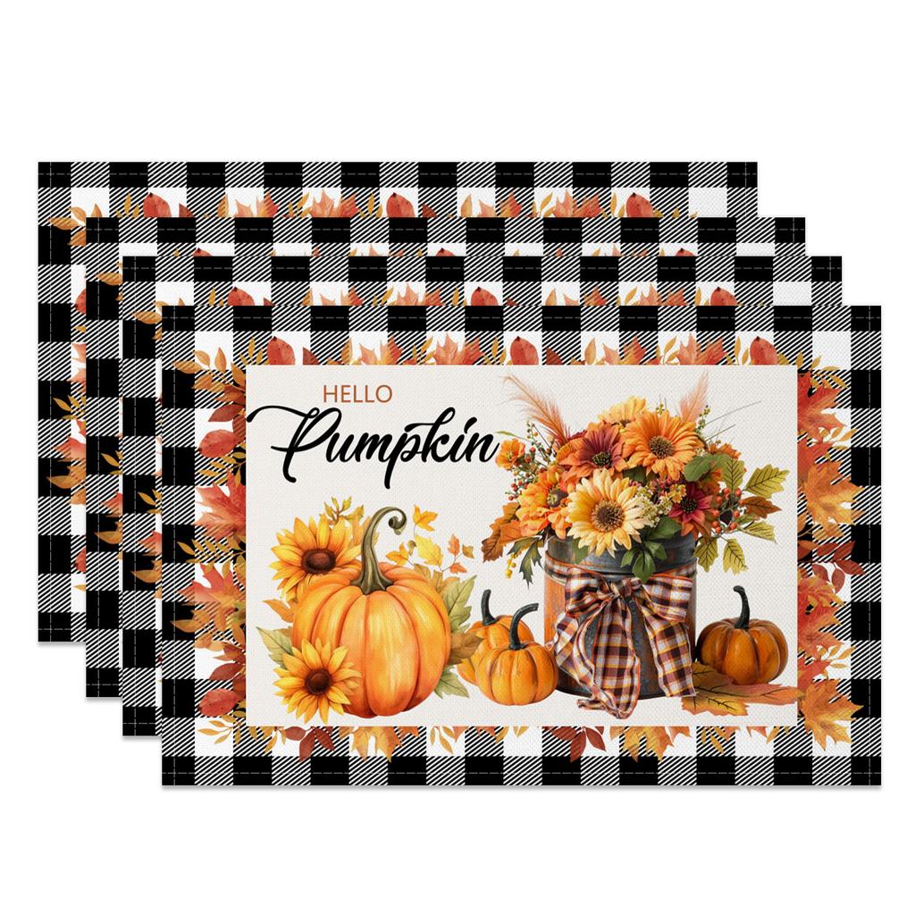 Pumpkin Sunflower Table mat Fall Floral Kitchen Home Rustic Table Farmhouse Washable Heat Resistant Wedding Party Decoration