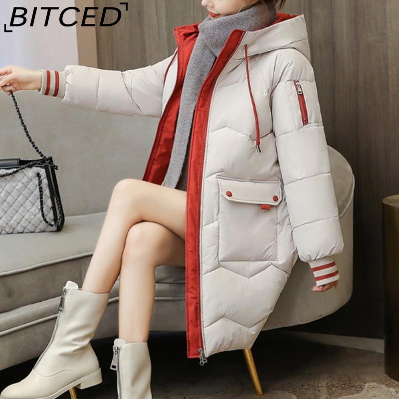 BITCED Women's Mid-Length Loose-Fit Winter Coat Thickened Padded Jacket Puffer Coat Cotton-Padded Jacket