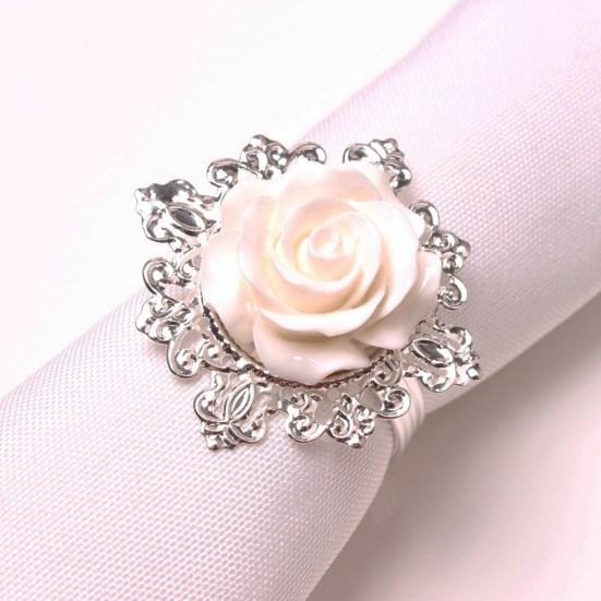 6Pcs Attractive Rose Napkin Fine Workmanship Buttons Beautifully Decorative White Bloom Flower Rose Serviette Towel