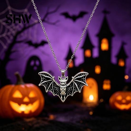Fashionable Halloween Jewelry Sets Gothic Bat Accessory, Vintage Punk Necklace, Viking Detailed Wing Style Dangle Drop Earrings for Cosplay