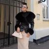 Women's Clothing Popular Fur Collar Splicing Leather Jacket Long-sleeved Jacket