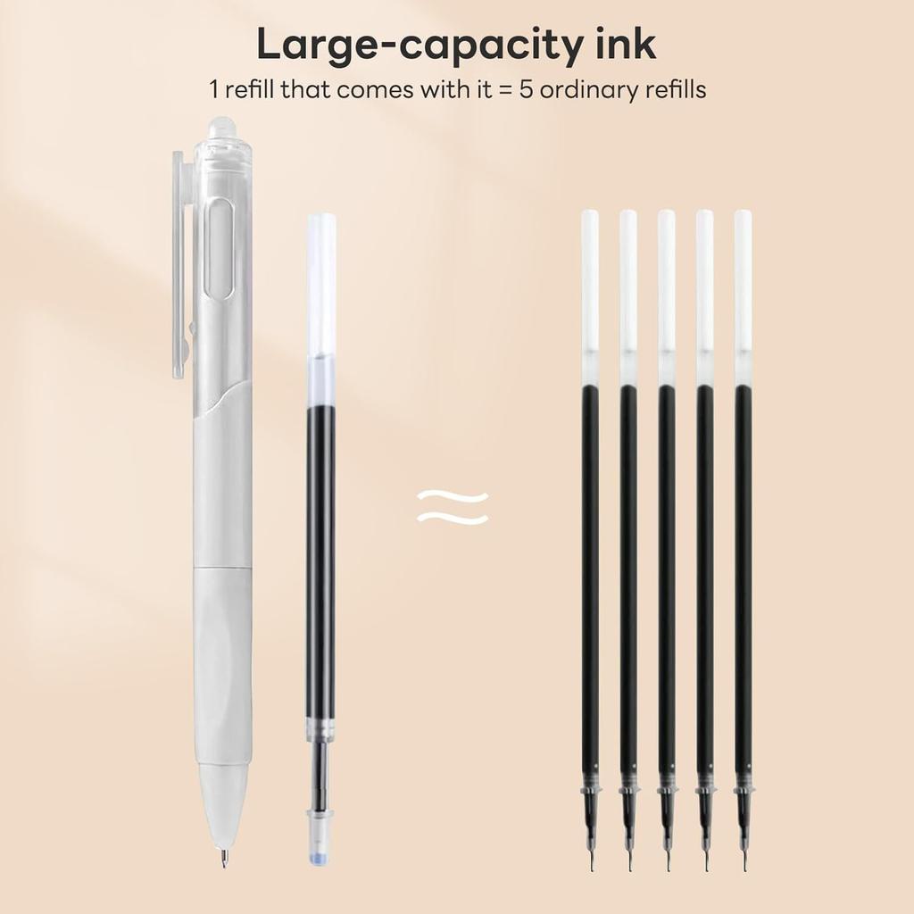 5 Pack Retractable Gel Pens 0.5mm Quick-Drying Black Ink Smooth Writing Ballpoint Pens for School Office and Stationery Supplies