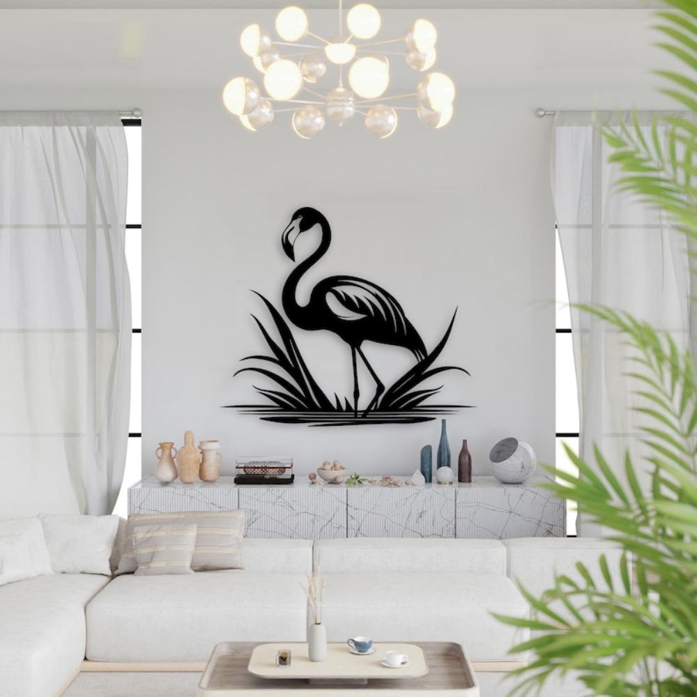 Black Metal Flamingo Wall Decor 3D Shadow Effect Tropical Home Art Modern Garden Sculpture