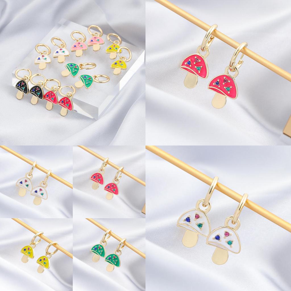 Modern Fashionable Asymmetrical Alloy Mushroom Earrings In Vibrant Colors For Women