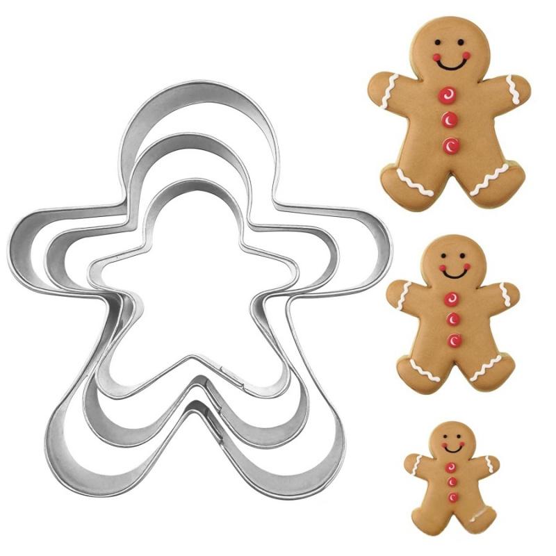 3/5pcsChristmas Snowflake Cookie Mold Stainless Steel Kitchen Baking Tool Gingerbread Man Christmas Tree Chocolate Candy Mold Co