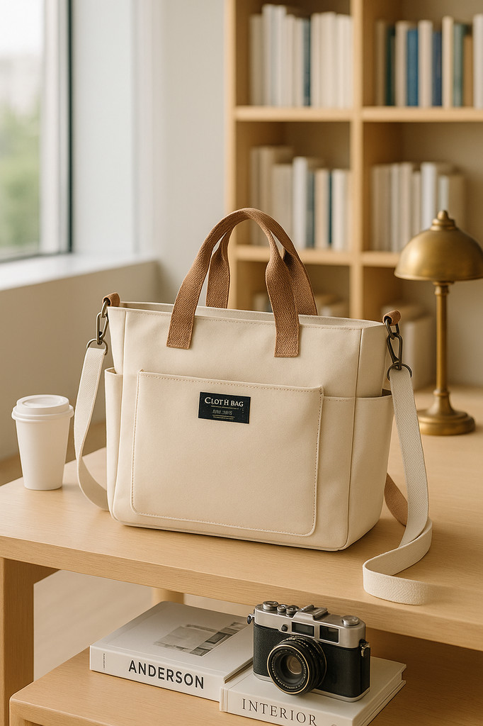 Urban Minimalist Female Student Large Capacity Commuting Horizontal Canvas Single Shoulder Diagonal Cross Portable Tote Bag