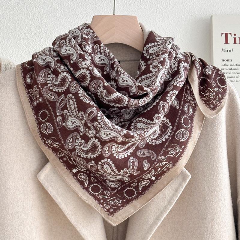 71 Series Neck Cashew Flower Square Scarf Silk Scarf Female Korean Version Versatile Literary and Retro Neck Protection Decorative Small Scarf