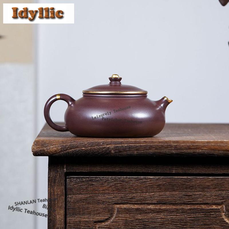 210 ml Yixing Ljurlera Tekannor Handgjorda Guldritad Han Jiang-kanna Råmalm Ljuslila Lera Vattenkokare med Sil Zisha Te-set