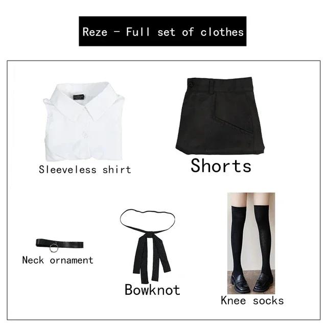 Anime Chainsaw Man Reze Cosplay Kettensägenfrau Cosplay Kostüm Bombenhemd Outfits Krawatte Kurzer Hals Reze Perücke Halloween Kleidung