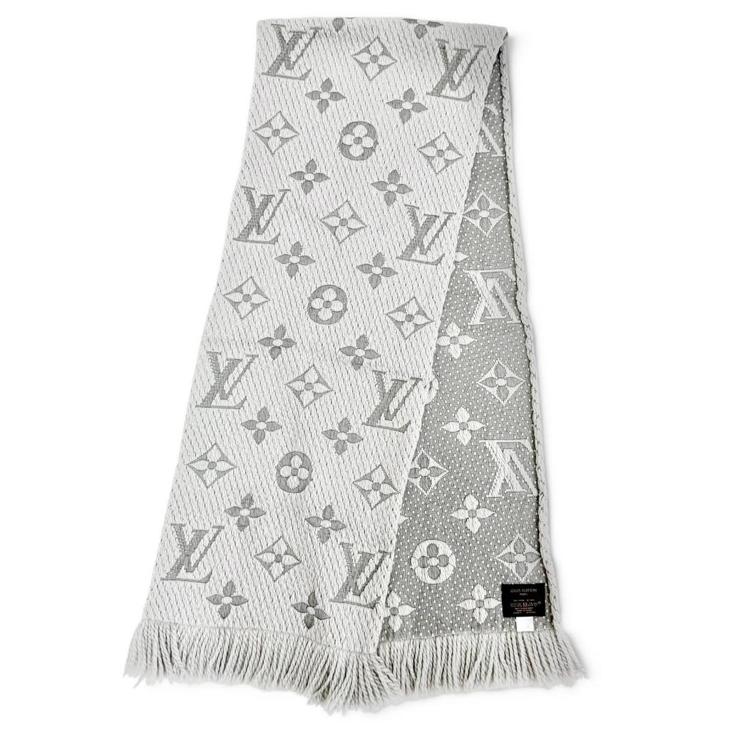 Great LOUIS VUITTON Scarf Escalp Logo Mania Monogram fringe wool Women M74742 Used