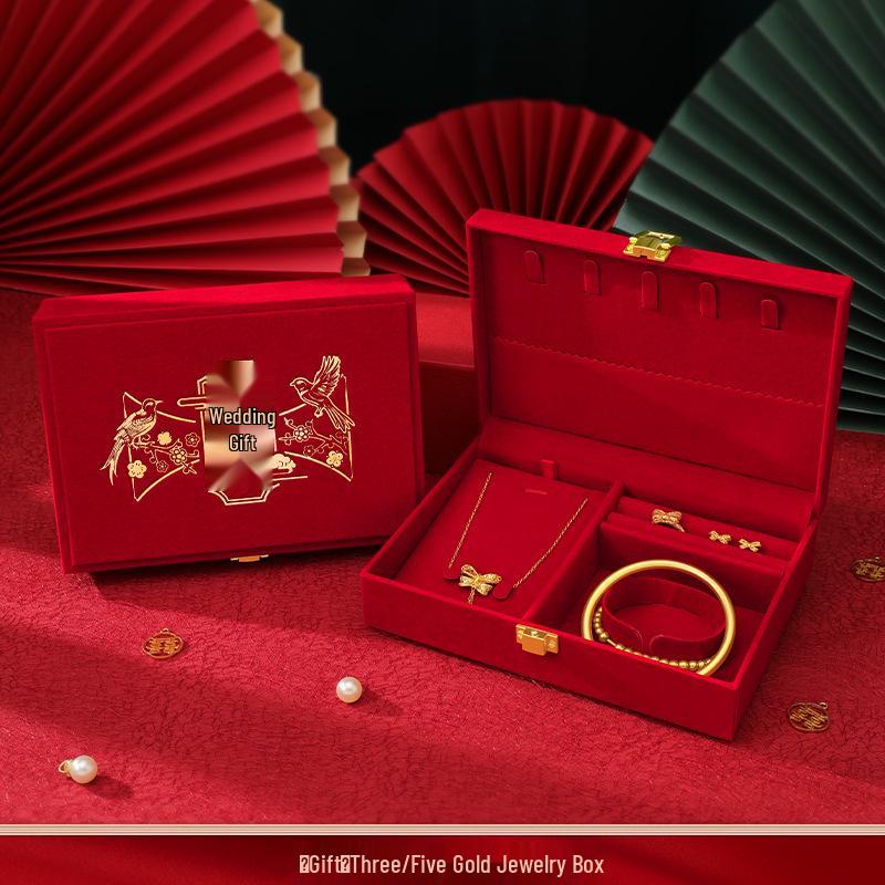 Burgundy Gold Betrothal Jewelry Box for Groom Wedding Engagement Jewelry Box