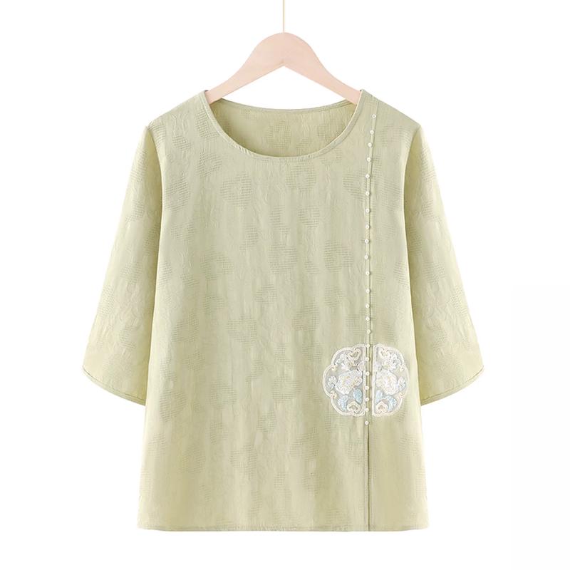 Women s New Chinese Style 100% Cotton Short-Sleeve T-Shirt 4XL