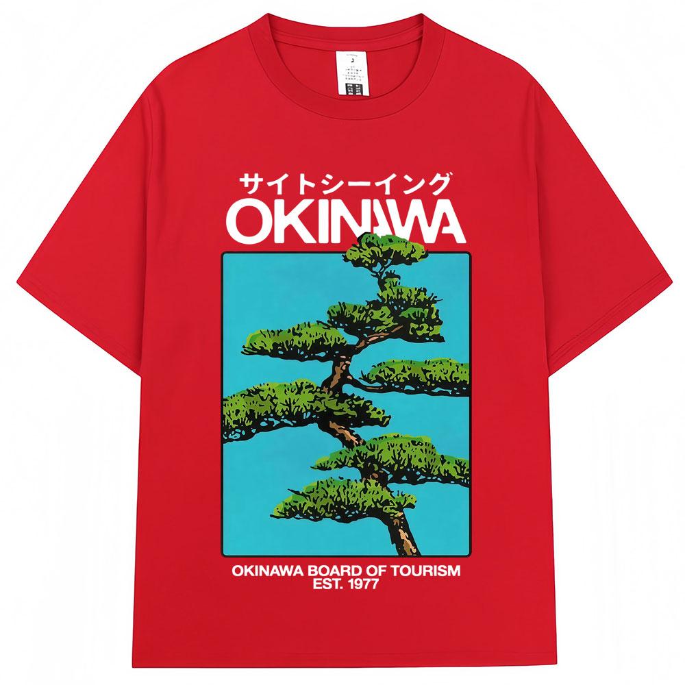 Japanischer Stil Okinawa Harajuku T-Shirt Unisex Damen Vintage Mode Kurzarm Lässig Oversized 100% Baumwolle T-Shirt Streetwear