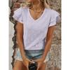 Frisches Sommer Damen Einfarbiges V-Ausschnitt Süßes Kurzarm T-Shirt Ausgehöhltes Top