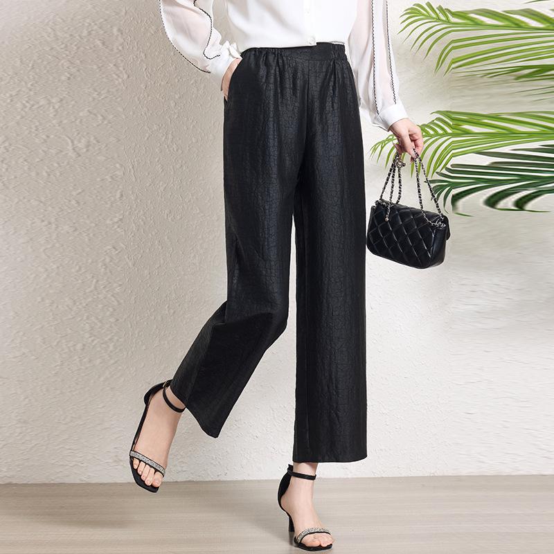 

Шелковые брюки с черепаховым узором и ароматом облачной пряжи, женские брюки, шелковые, большого размера, прямые, широкие, с высокой посадкой, одежда для среднего и пожилого возраста, летняя 4XL чёрный