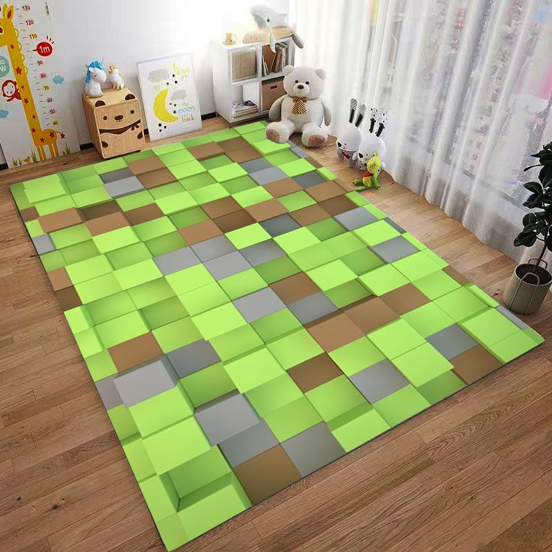 Block Style Green and Brown Carpet Rug for Bedroom or Living Room Suitable for use as an anti-slip for living room bedroom sofas