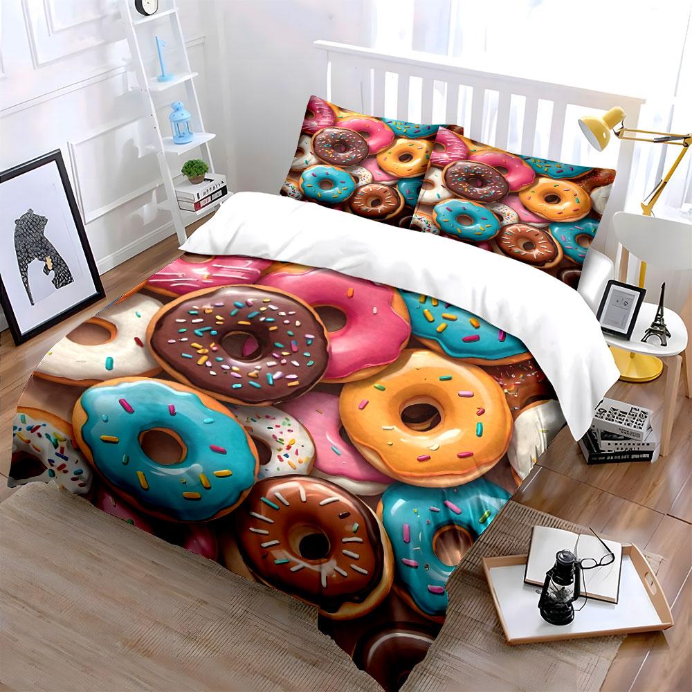 "Colorful Donut Art Decor Set" Bedding Set with 1 Duvet Cover 2 Pillowcases Single Double King Queen, Gift