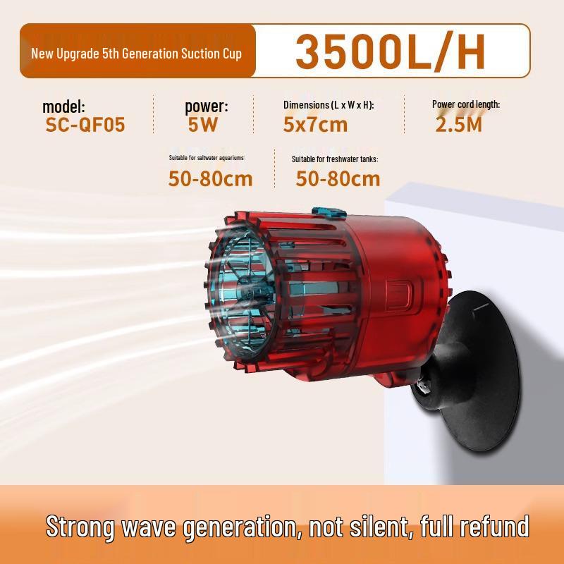 Wavemaker Silent Aquarium Pump with Anti-Reverse Flow and Suction Cup