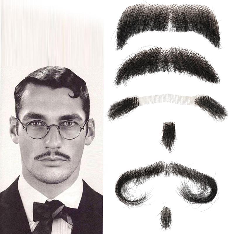 100% Human Hair Beard Lace Mesh Beard Shallow Short Realistic Fake Moustache For Men Makeup Facial Hair Hand Made By Invisible