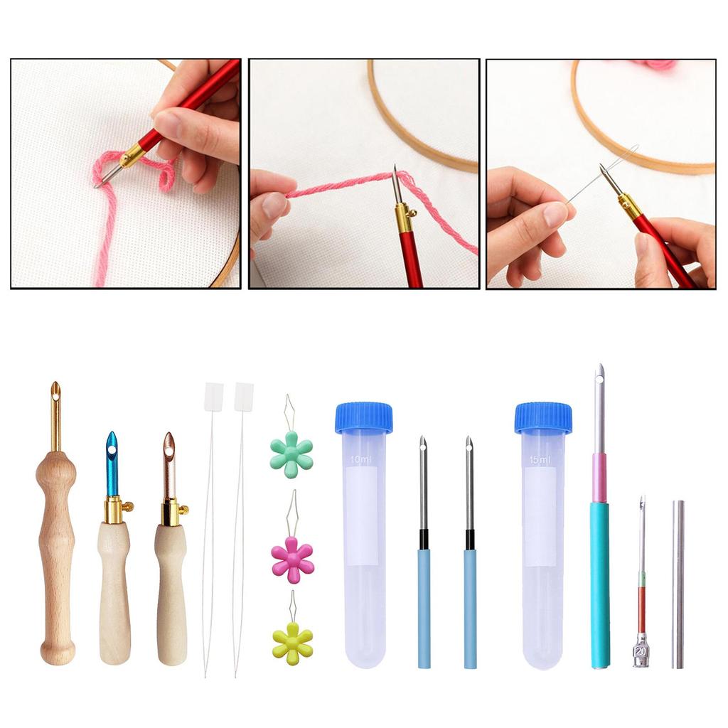 DIY Embroidery Knitting Punch Needle Pen Stitching Sewing Tool Kit+ Threads