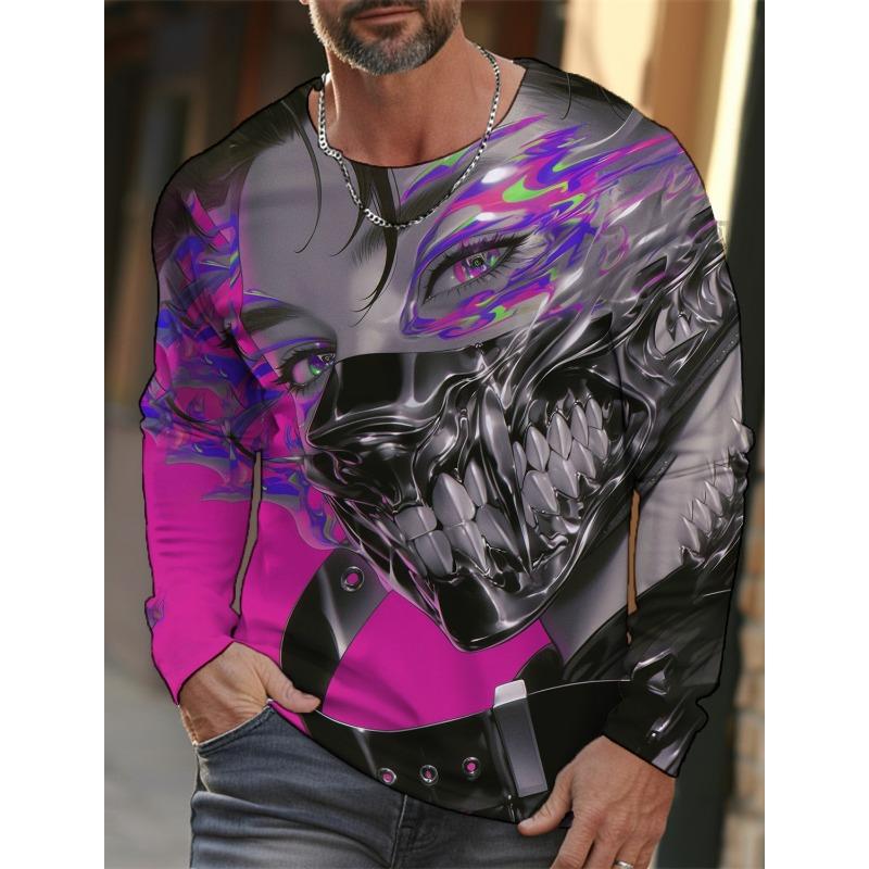 3D Anime Girl Printed Casual Round Neck Graphic T-Shirt Tops Breathable Sports Long Sleeve