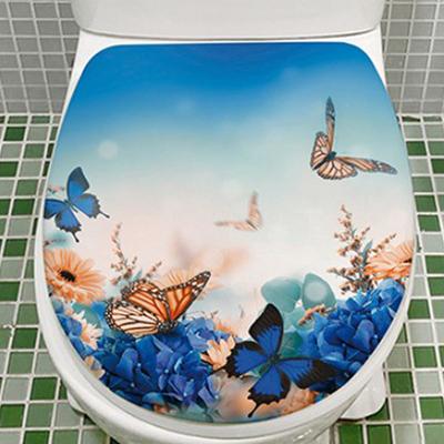 Pegatinas de Inodoro con Patrón de Mariposa y Flor Rosa, Pegatinas Decorativas para Baño, Pinturas Autoadhesivas, Adhesivo de PVC Removible