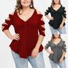Plus Size Women Floral Lace V-Neck Hollow Short Sleeve Tops Blouse