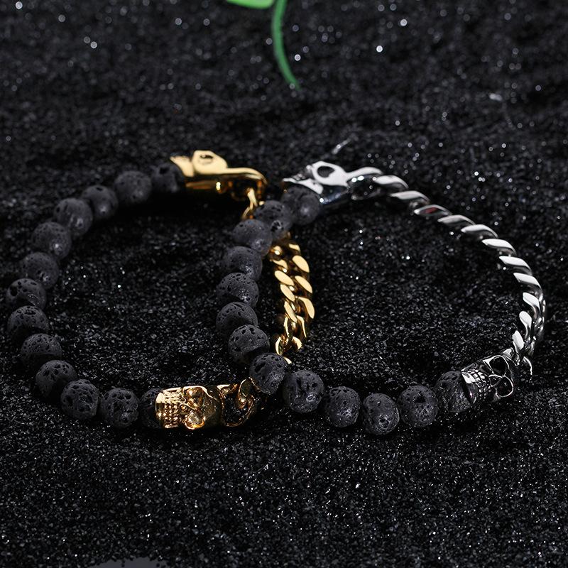 Source Jewelry Integrity Pass Stainless Steel Skull Buddha Beads Volcanic Stone Beaded Bracelet
