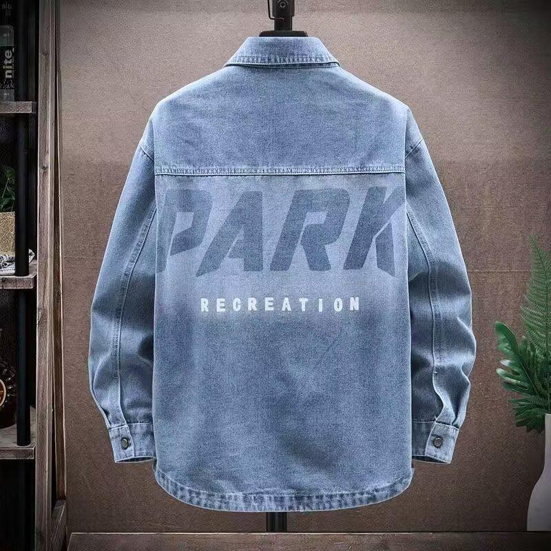 Men's Trendy Turn-Down Collar Long Sleeve Denim Jacket - Casual Spring/Autumn Workwear for Teens and Students