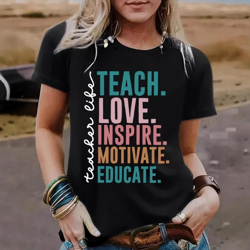 Sommar Tryckt Rundhalsad Pullover Kortärmad Dam T-shirt