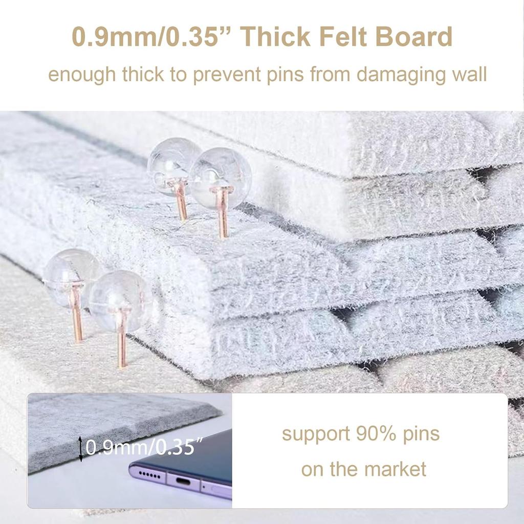 24 x 16 inches Bulletin Board, Decorative Felt Pin Board, 0.35“ Thick Foldable Photo Display Board with Self-Adhesive Tape, Vision Board for School