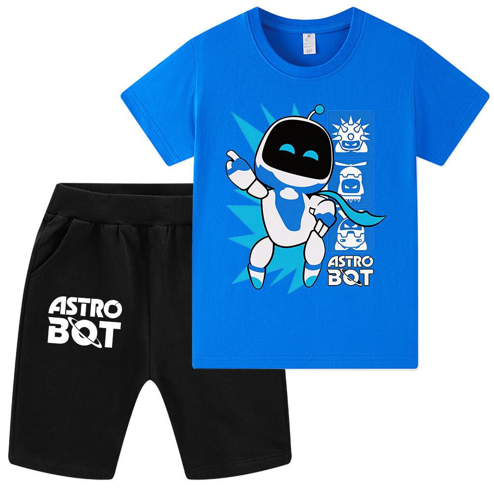 WA1339 Set da 2 pezzi Bambini Ragazzi Ragazze T-shirt a Maniche Corte Stampata Astro Bot Pantaloncini Top Pantaloni Set