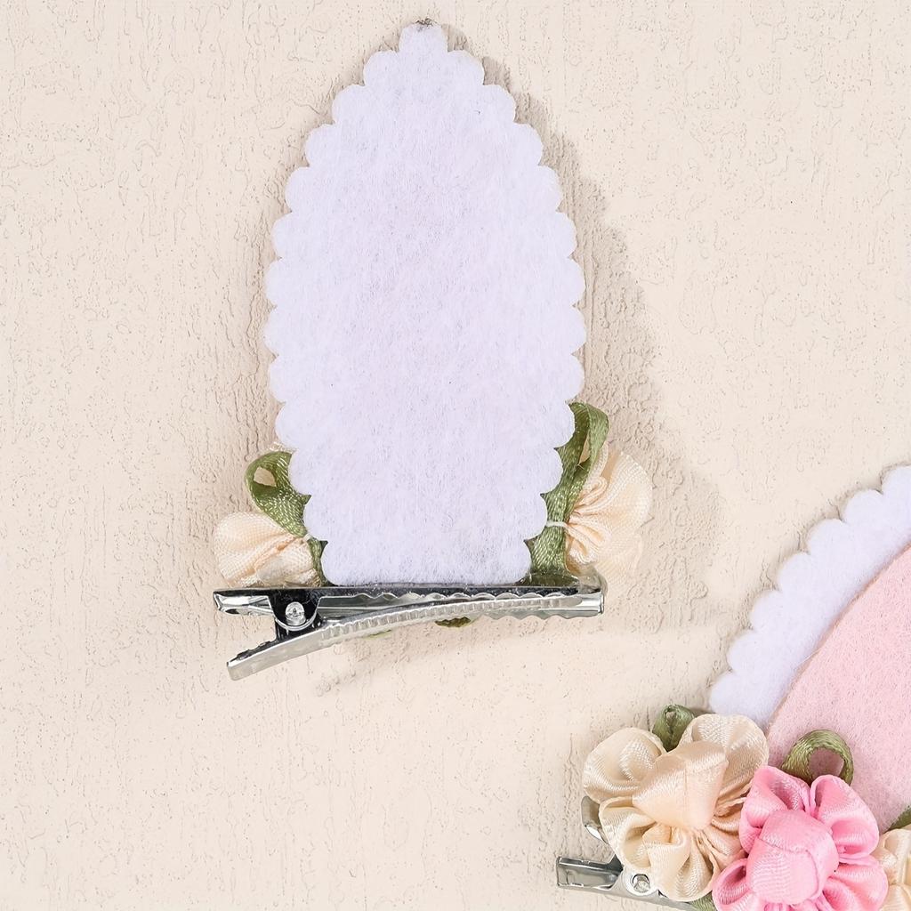 Adorable Bunny Ears Hair Clips for Girls Mini Felt Hair Pins with Flower Designs Sweet Hair Accessories for Daily Wear & Gifts