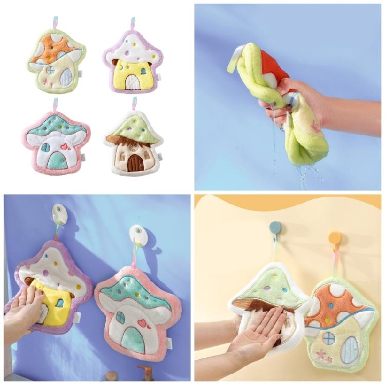 Coral Fleece Kitchen Hand Towel Soft Absorbent Mushroom Designs Cleaning Cloth Quick Drying Handkerchief for Home Cook