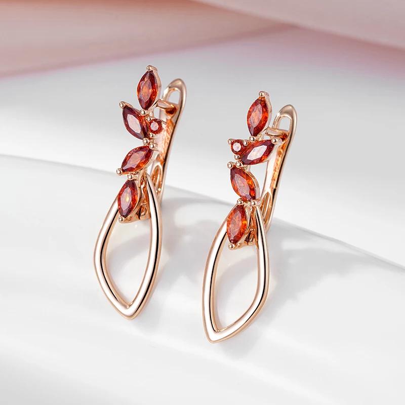 1 Paar Luxus Rot Zirkon Lange Ohrringe Gold Farbe Baumeln Ohrringe für Frauen Braut Hochzeit Edlen Schmuck