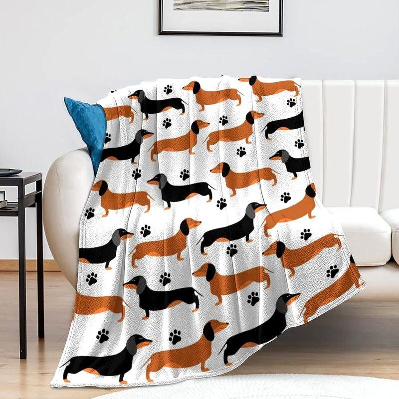VIKAMA Cute Dachshund Wiener Dog Flannel Fleece Throw Blanket Lightweight Decor Gift for Dog Lovers Teens Men Women Boys Girls