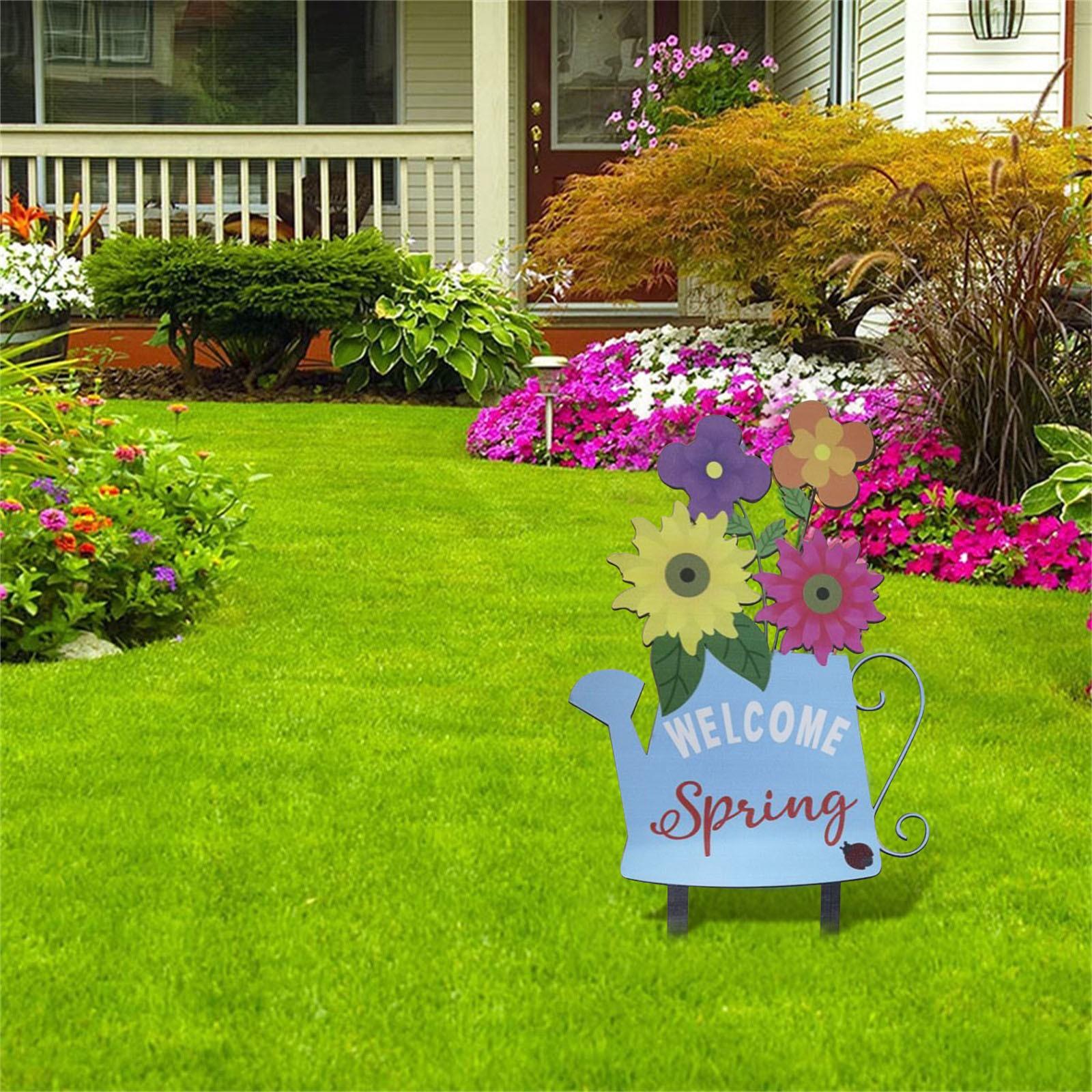 

Металлический Добро пожаловать Весенний цветочный горшок в форме садового кола, декоративный знак для двора, весенний декор, украшения, наружное украшение