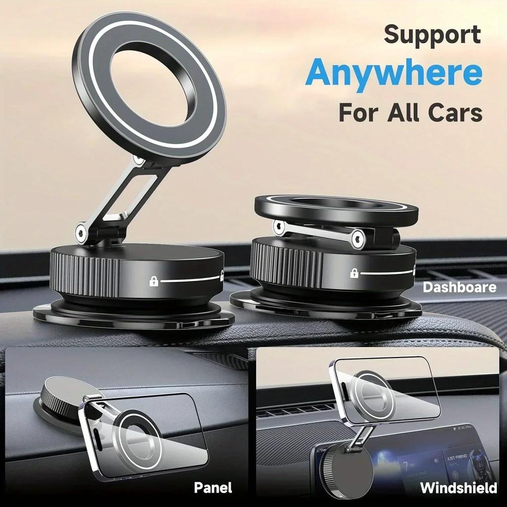 Upgraded 360°Vacuum Magnetic Phone Holder Magnetic Car Phone Mount Hands-Free Suction Cup Phone Holder for Car/Gym/Mirror/Shower