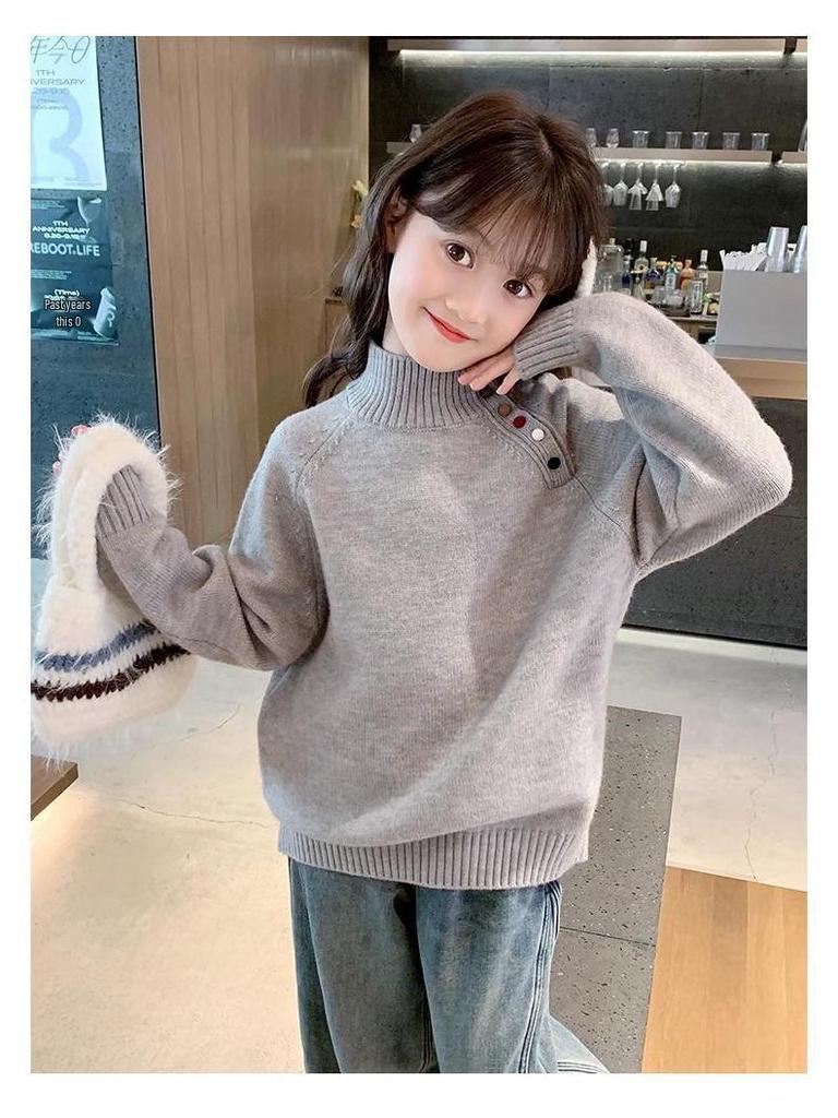 Children's Semi-High Neck Autumn & Winter Sweater - Stylish Knitwear for Boys and Girls