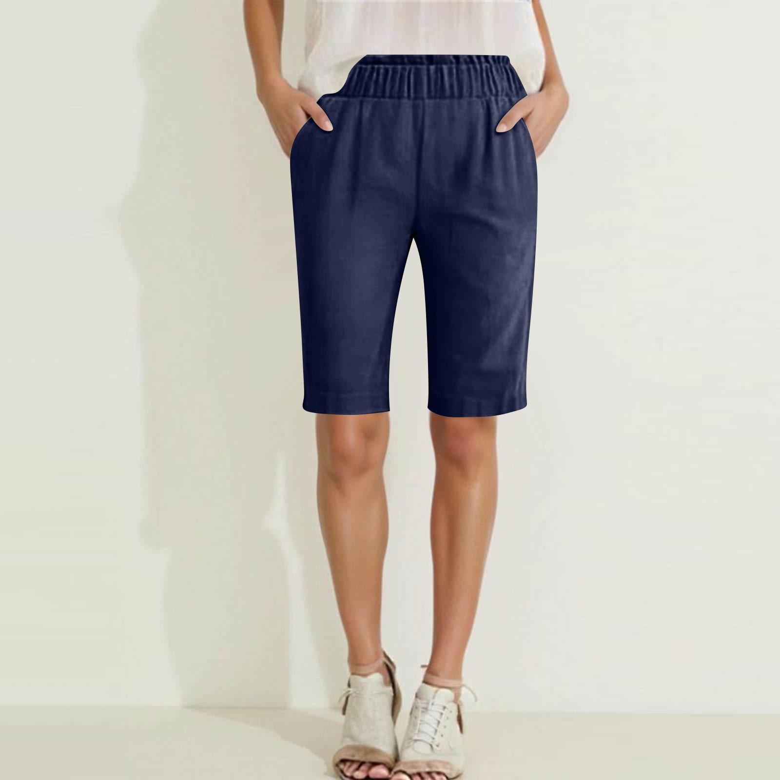 

Женские однотонные повседневные брюки с высокой талией, спортивные брюки, шорты 1/2 XXL тёмно-синий