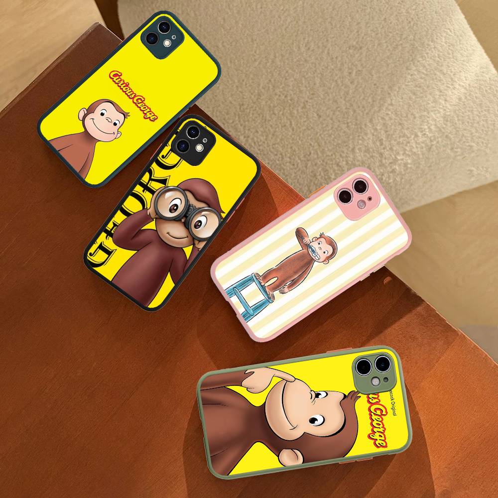 Lovely Curious G-George Monkey Phone Case For IPhone 16 15 14 Plus 15 13 12 11 Pro Max X XS MAX Matte Cover